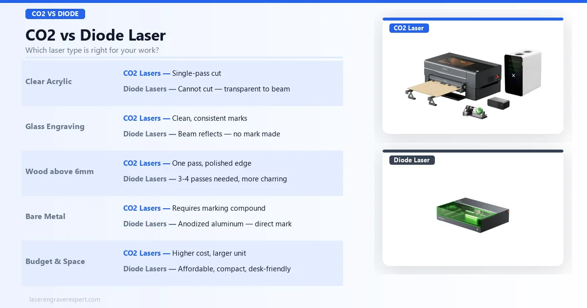 CO2 laser vs diode laser comparison — when to choose CO2 and when to stick with diode