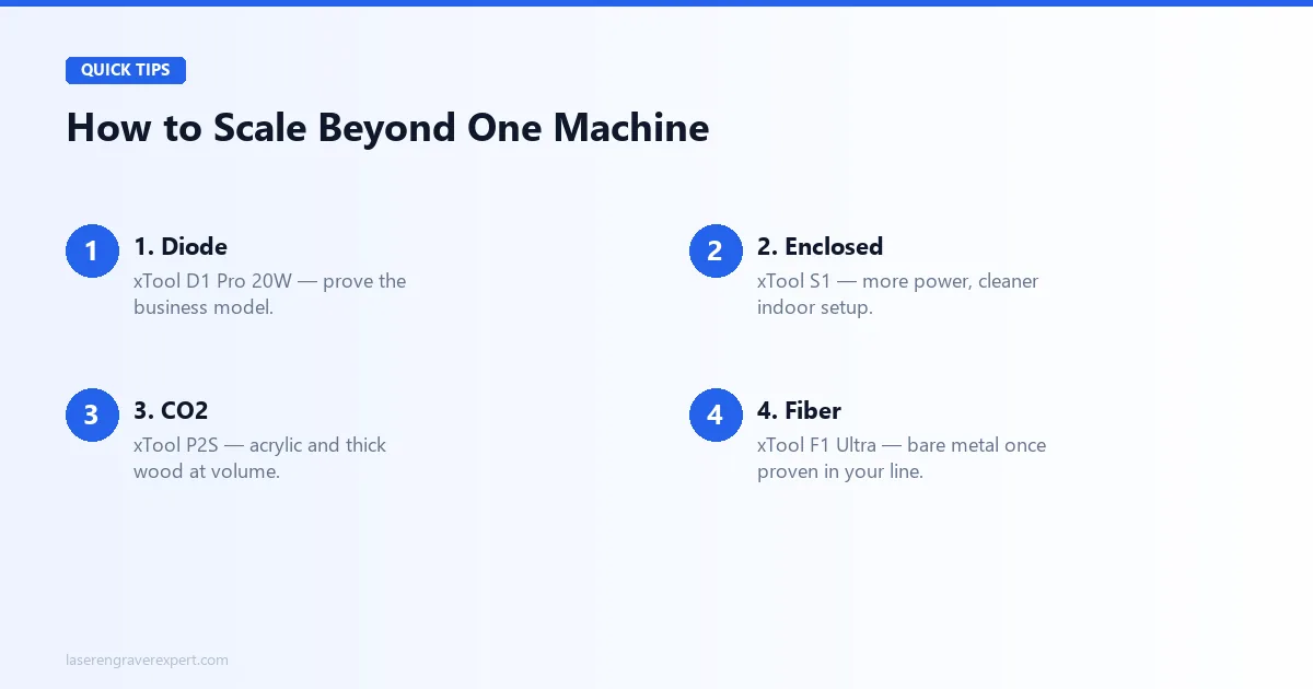 How to scale a laser engraving business beyond one machine: diode, enclosed, CO2, then fiber